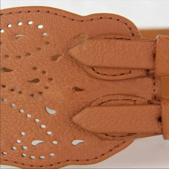 Tan Laser Cut Double Buckle Belt - Picture 5 of 8